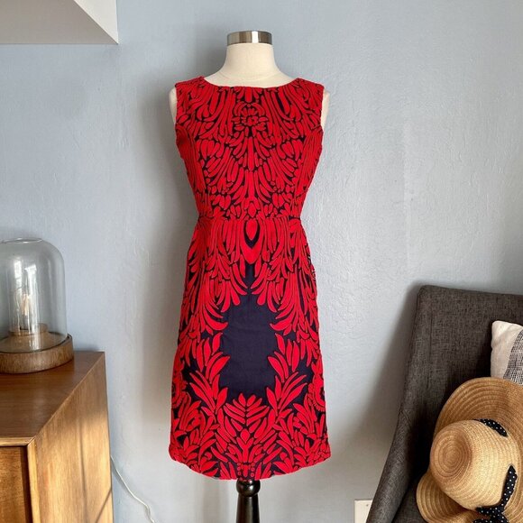 Anthropologie Pankaj & Nidhi Spice Tree Embroidered Sheath Dress Navy Red - Picture 2 of 12